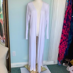 Dantelle Long White Ribbed Open Front Cardigan Coat